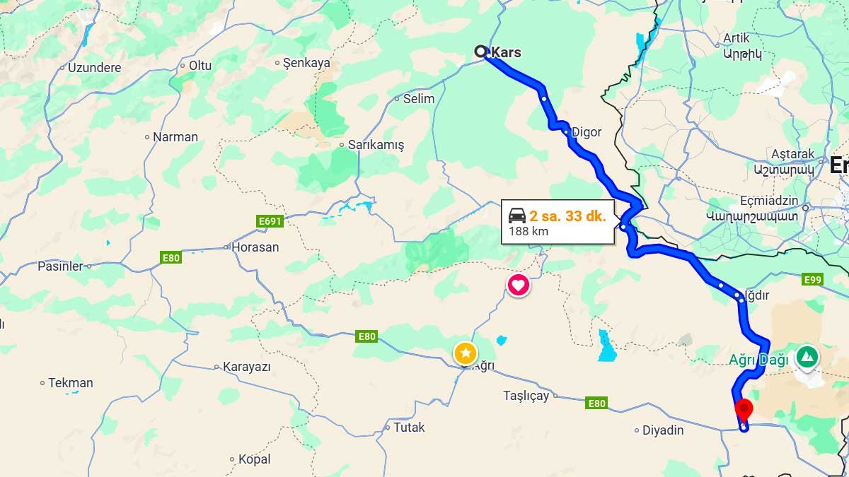 Kars ile Doğubayazıt Arası Kaç Km? Kaç Saat? Kars/Doğubayazıt Mesafe Bilgisi!