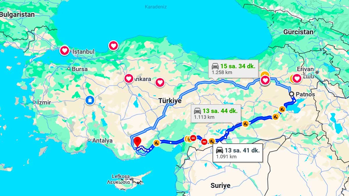Patnos ile Mersin Arası Kaç Km? Kaç Saat? Patnos/Mersin Mesafe Bilgisi!
