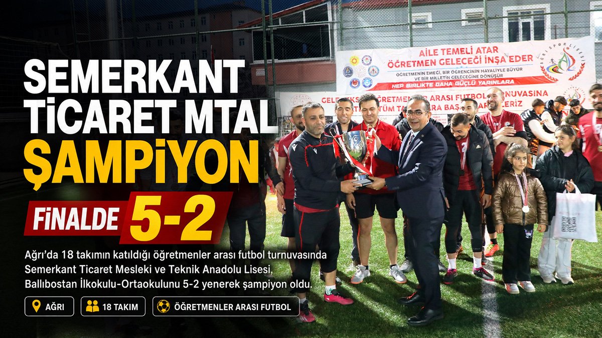 Ağrı'da öğretmenlerin futbol turnuvasını Semerkant Ticaret Mesleki ve Teknik Anadolu Lisesi 5-2'lik final zaferiyle kazandı