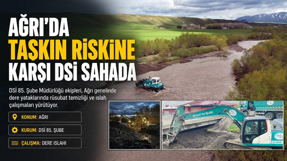 Ağrı'da taşkın riskine karşı DSİ ekipleri dere yataklarını temizliyor!