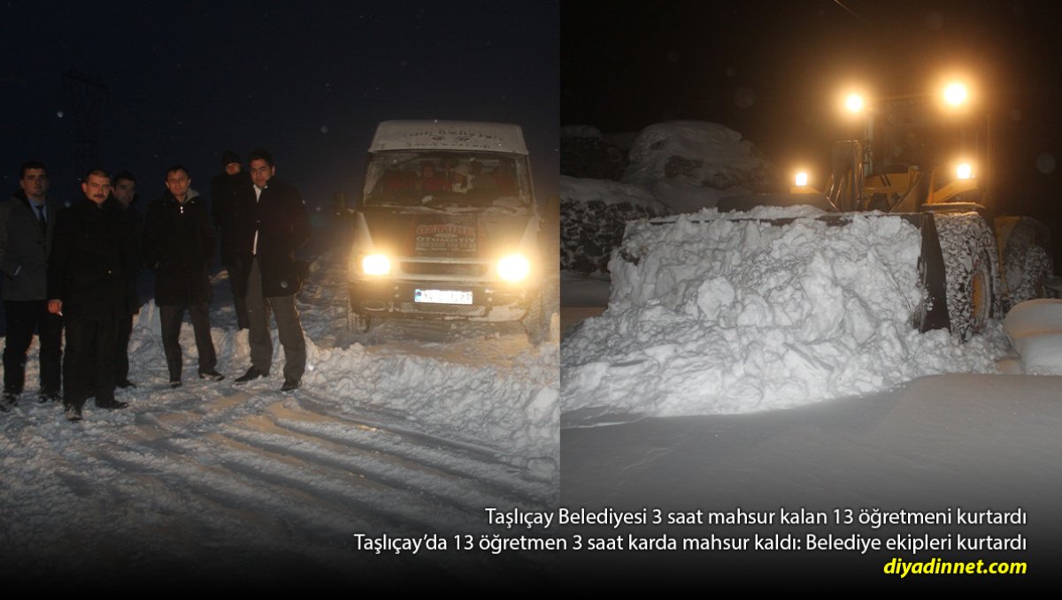 13 öğretmen 3 saat mahsur kaldı: Taşlıçay Belediyesi kepçeyle kurtardı