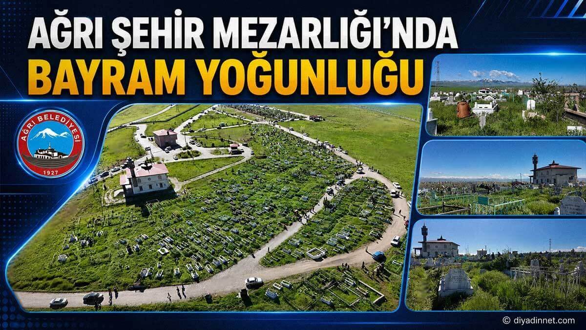 Ağrı Şehir Mezarlığı bayram sabahı doldu, yoğunluk drone kamerasına yansıdı!...