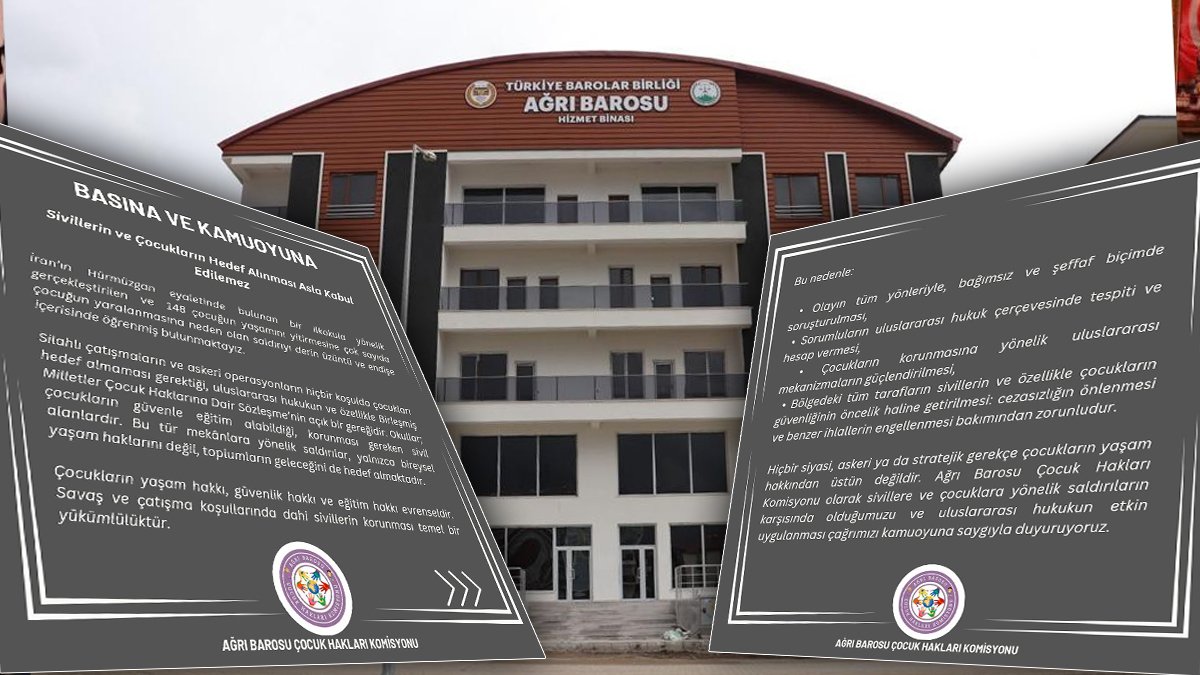 148 Çocuğun Hayatını Kaybettiği İran’daki Okul Saldırısına Ağrı Barosu Çocuk Hakları Komisyonu’ndan Soruşturma Çağrısı