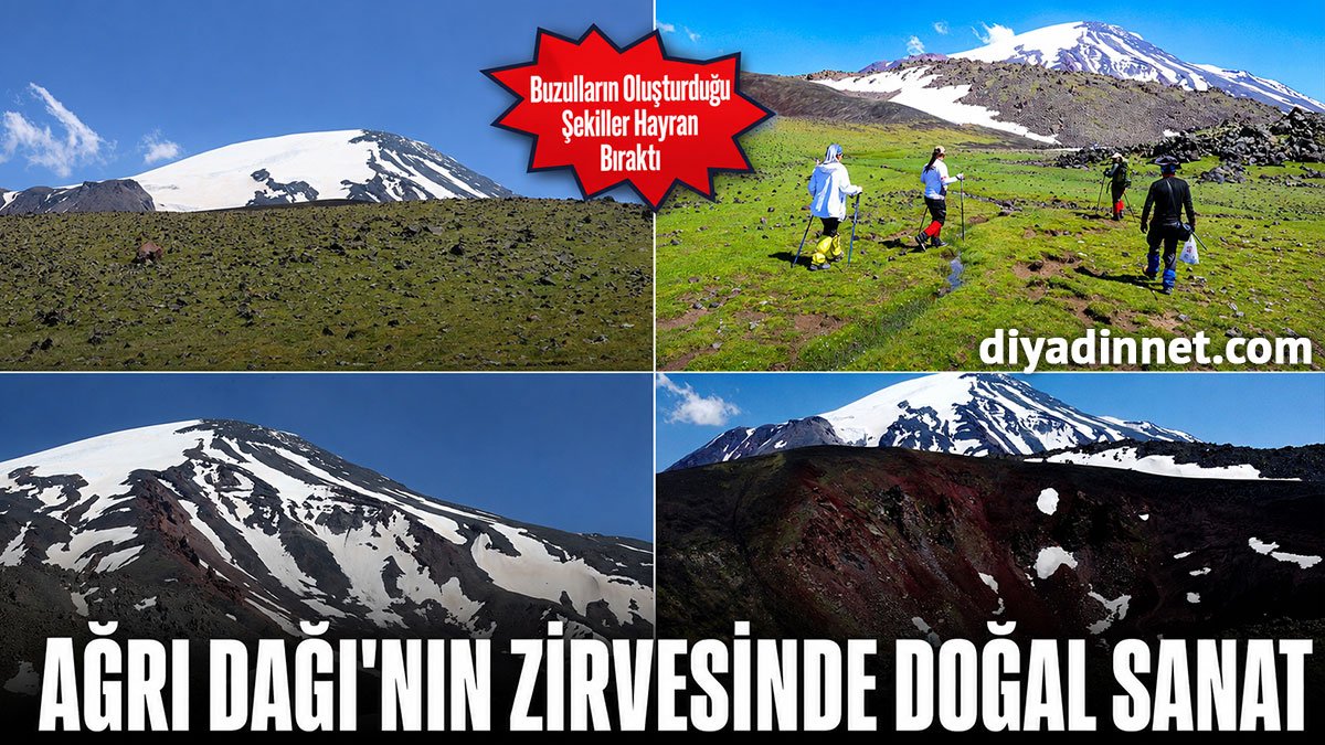 Ağrı Dağı'nın Zirvesinde Eriyen Buzulların Oluşturduğu Şaşırtıcı Şekiller İlgi Çekiyor
