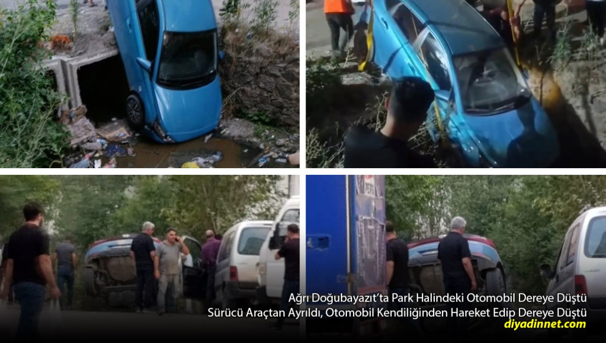 El Frenini Çekmeyi Unuttu, Doğubayazıt'ta Park Halindeki Otomobil Dereye Düştü!