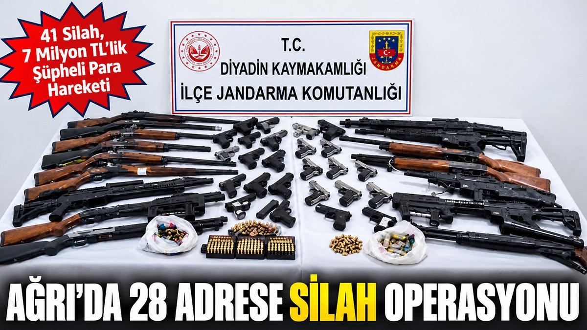 Ağrı'da 28 Adrese Silah Operasyonu: 41 Silah Ele Geçirildi, 7 Milyon TL'lik Şüpheli Para Hareketi Tespit Edildi