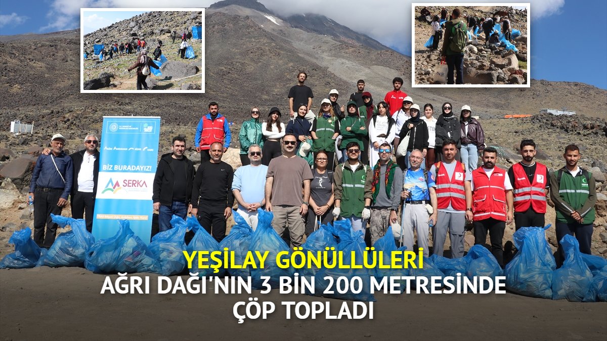 Yeşilay gönüllüleri Ağrı Dağı'nın 3 bin 200 metresinde çöp topladı