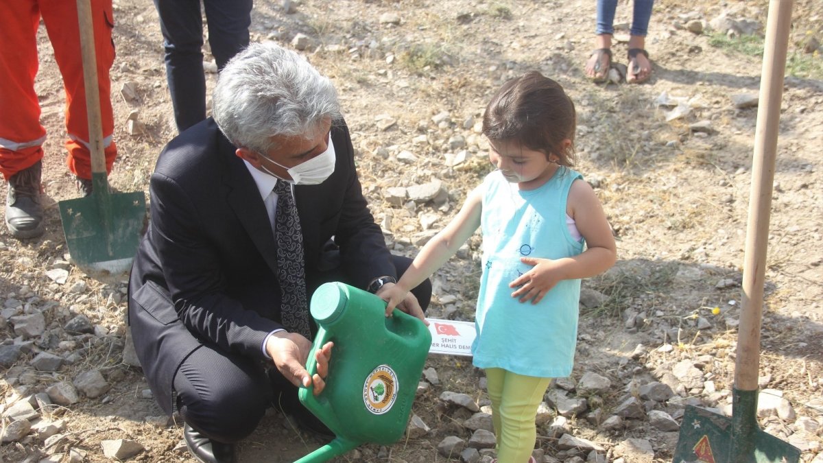 3 yaşındaki şehit yeğeni, dayısı için fidan dikti
