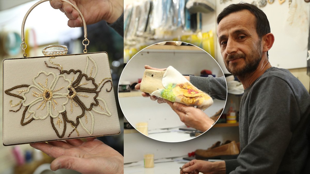 30 yıllık kunduracı, tel kırma sanatıyla ayakkabı ve çantaya yeni bir kimlik verdi