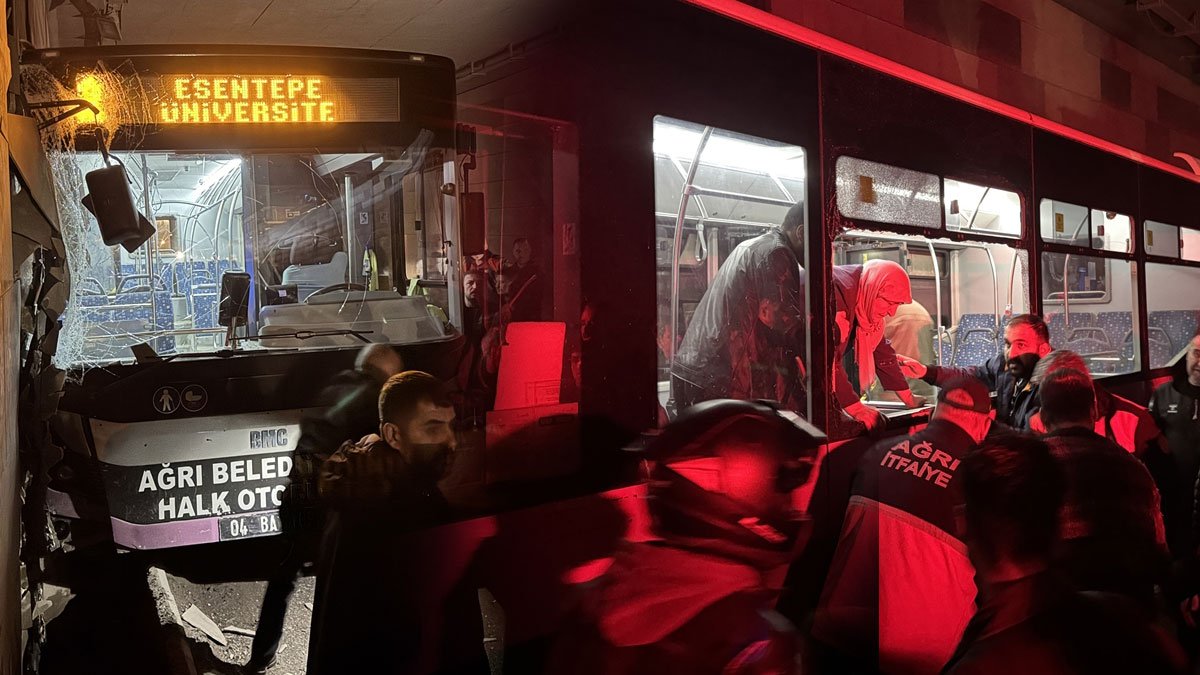 Ağrı'da alt geçitte duvara çarpan belediye otobüsündeki yolcular camlar kırılarak tahliye edildi
