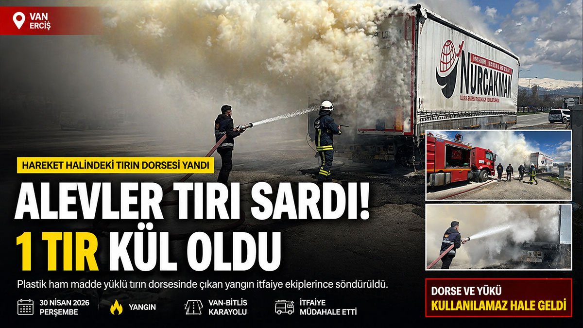 Van'da Plastik Ham Madde Yüklü Tırın Dorsesi Seyir Halindeyken Alev Aldı