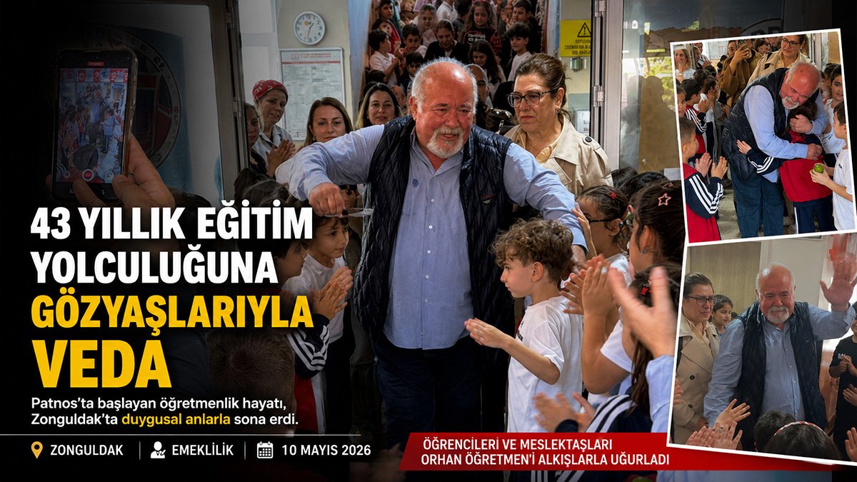 Patnos'ta başladığı öğretmenliğe 43 yıl sonra Zonguldak'ta gözyaşlarıyla veda etti