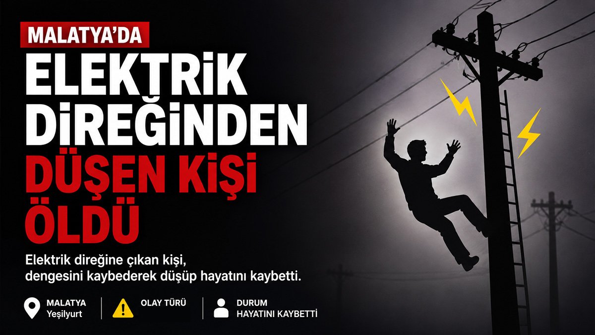 Malatya'nın Yeşilyurt ilçesinde elektrik direğinden düşen 39 yaşındaki kişi hayatını kaybetti