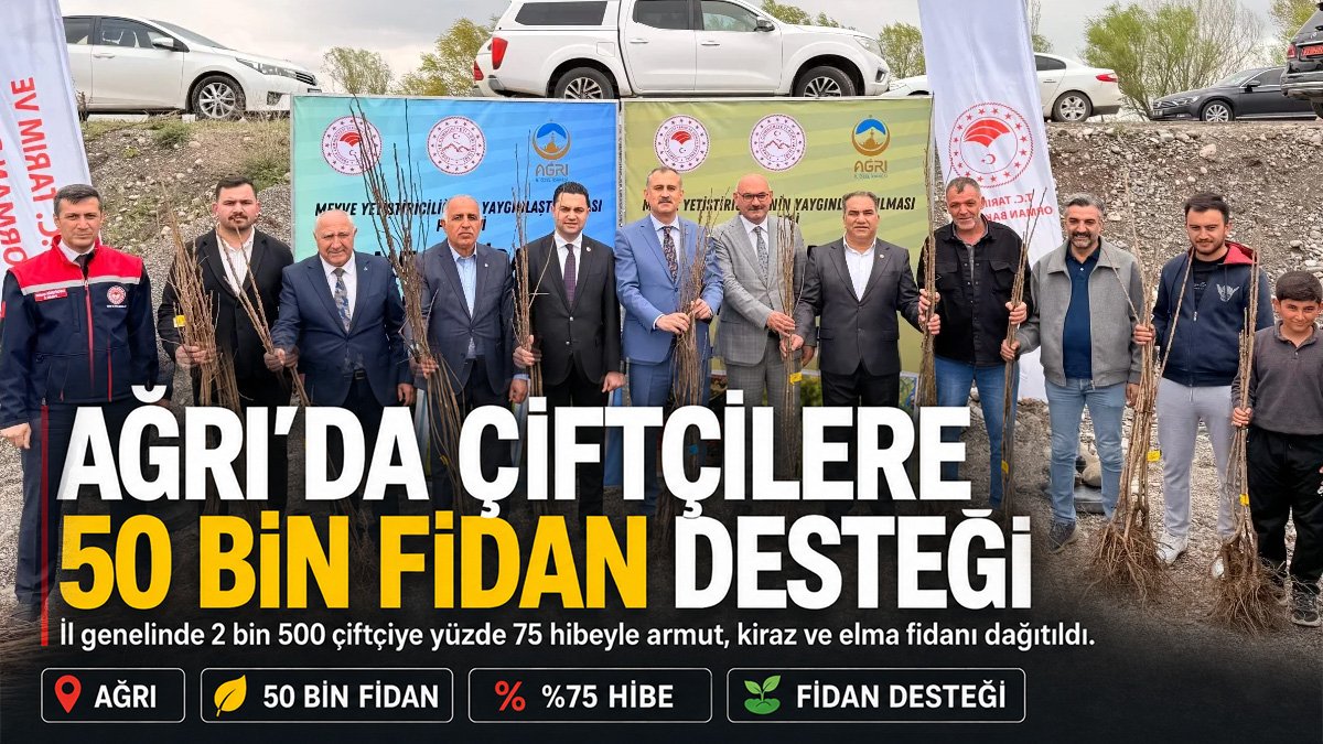 Ağrı'da 2 bin 500 çiftçiye yüzde 75 hibeyle 50 bin fidan verildi