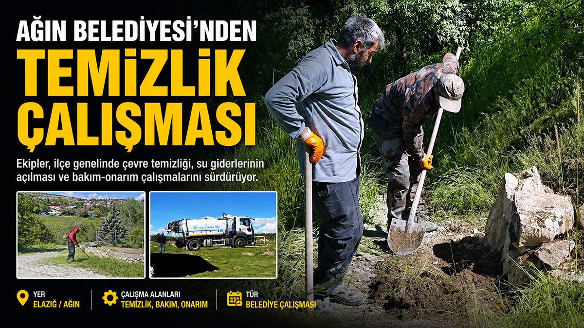 Ağın'da belediye ekipleri ilkbahar temizliği yapıyor