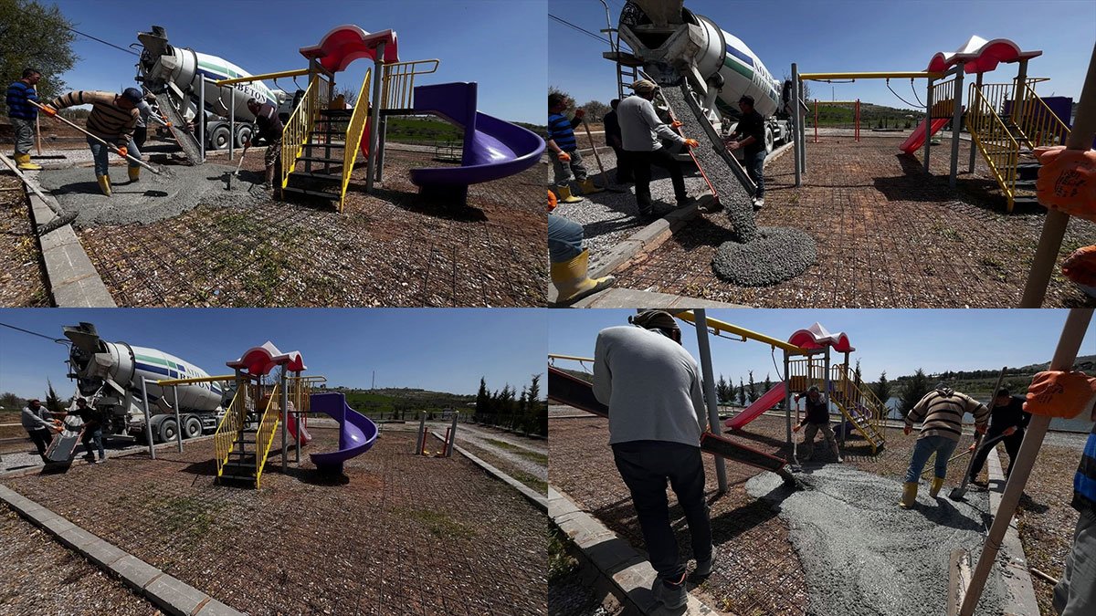 Ağın'da çocuk parkı daha güvenli hale geliyor, zemin yenileme çalışması başladı