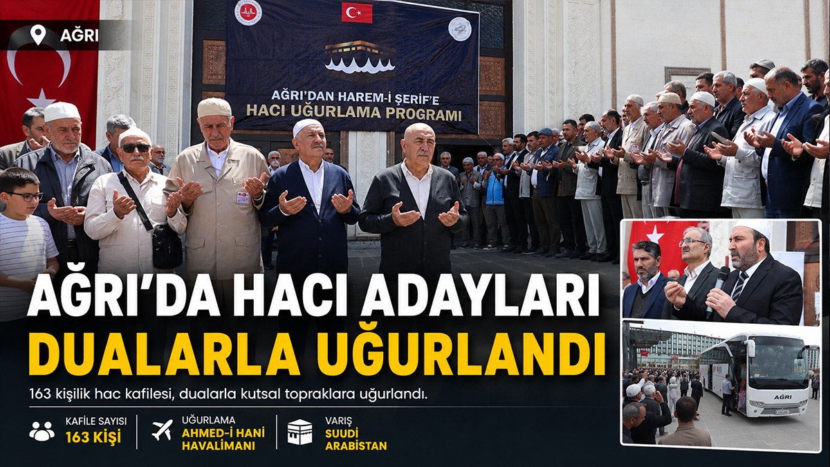 Ağrı'da 163 kişilik hac kafilesi dualarla kutsal topraklara uğurlandı