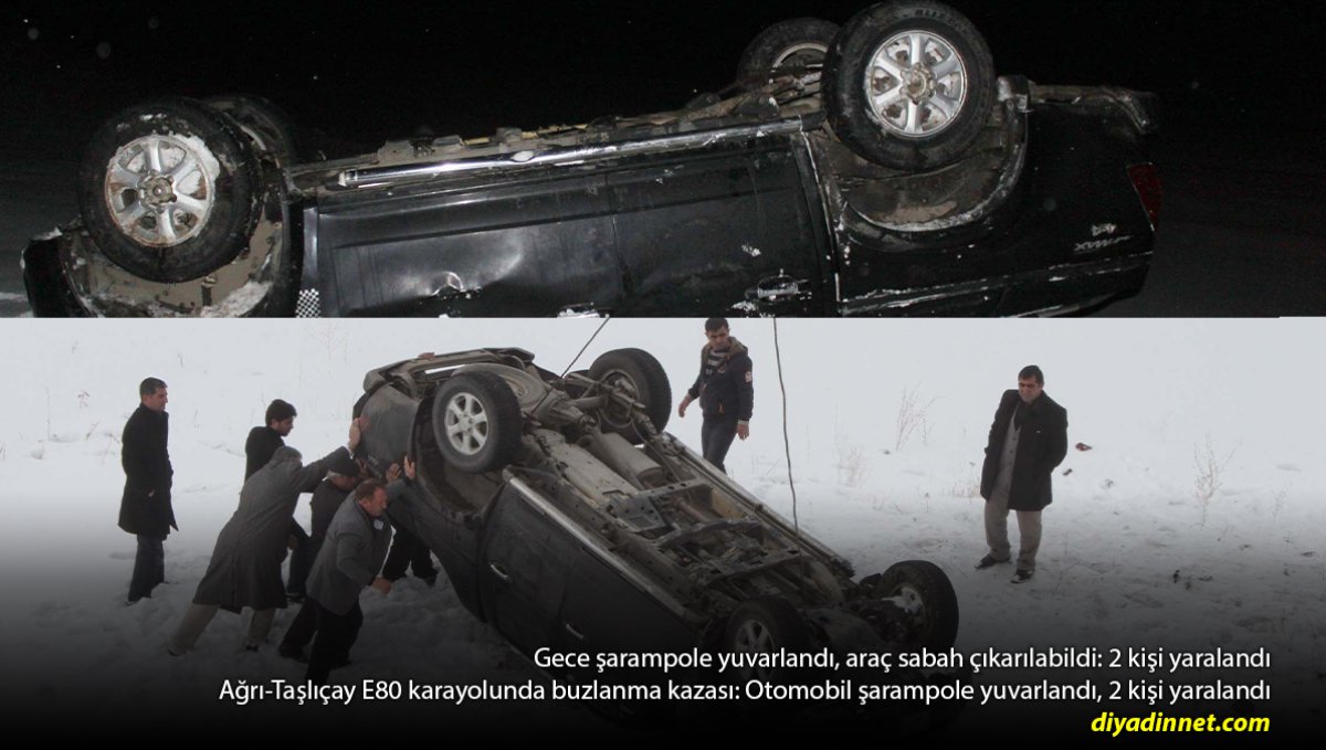 Ağrı'da Buzlanan Yolda Korkutan Kaza: Taşlıçay'da Otomobil Şarampole Yuvarlandı, 2 Kişi Yaralandı