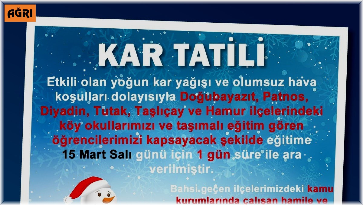 Ağrı'da eğitime kar engeli