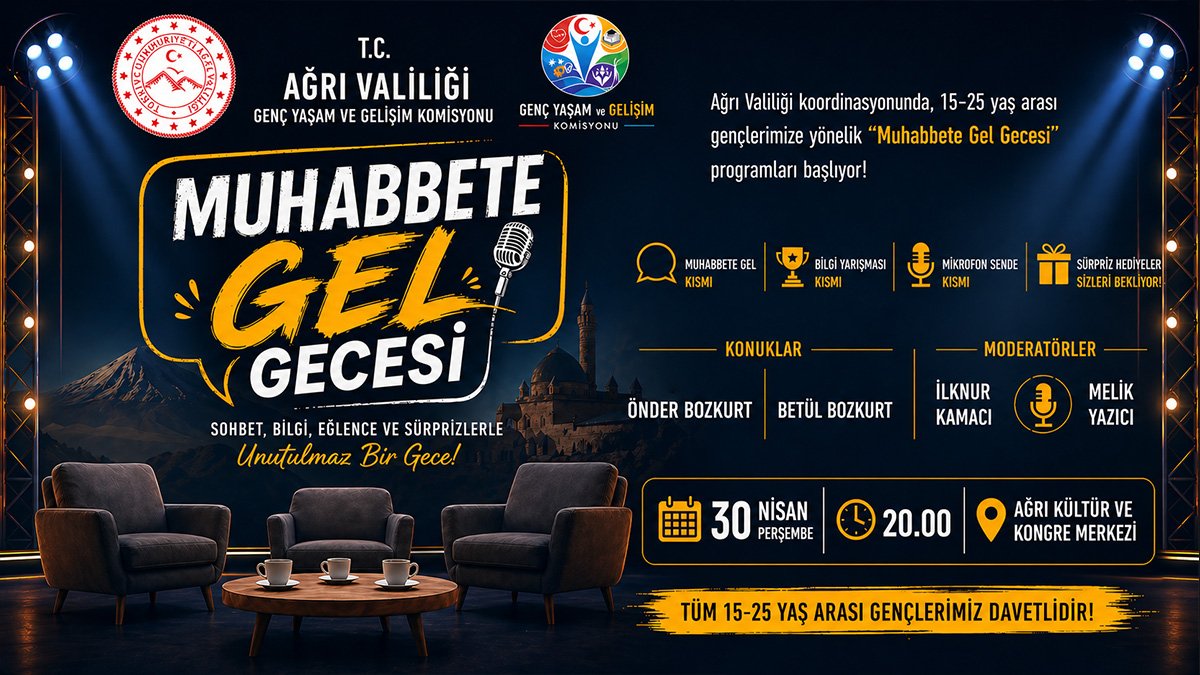 Ağrı'da gençler için "Muhabbete Gel Gecesi" başlıyor: İlk konuk Vali Bozkurt