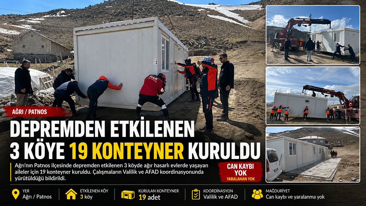 Ağrı Patnos'ta depremden etkilenen 3 köye 19 konteyner kuruldu