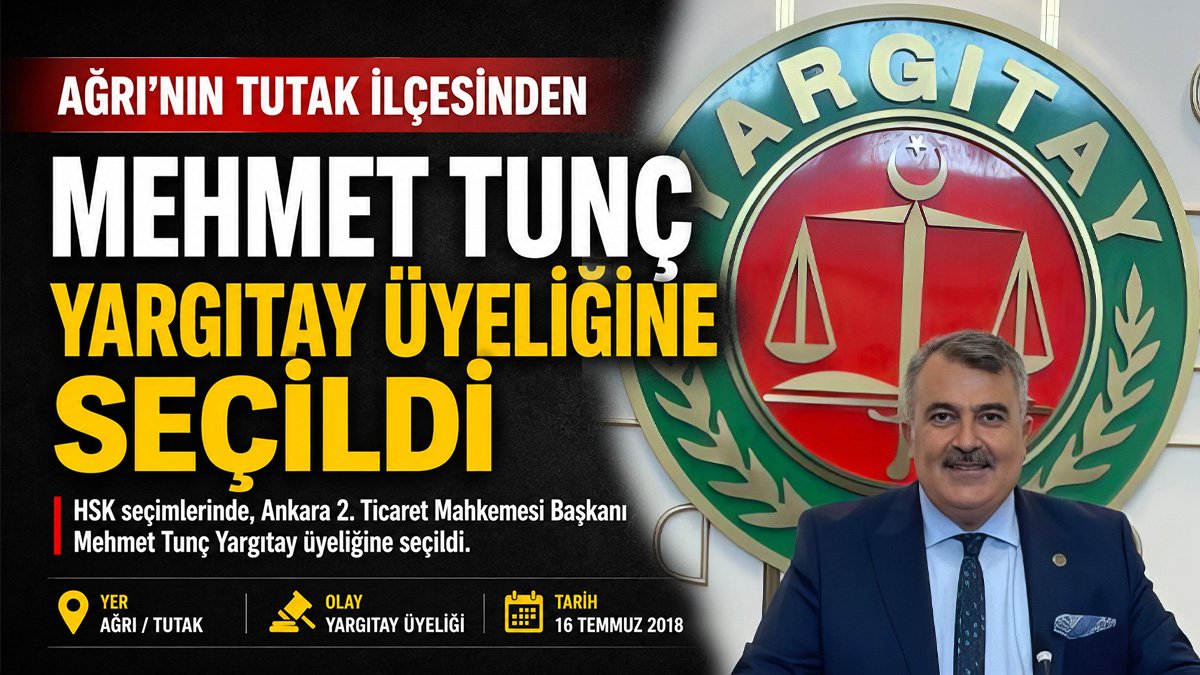 Ağrı Tutaklı hakim Mehmet Tunç Yargıtay üyeliğine seçildi