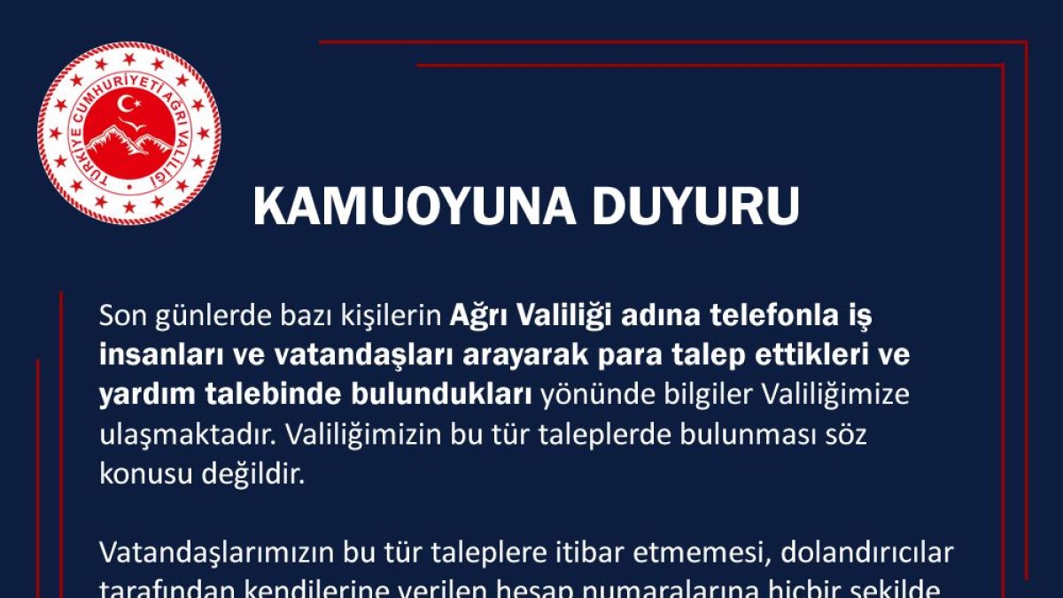 Ağrı Valiliğinden duyuru