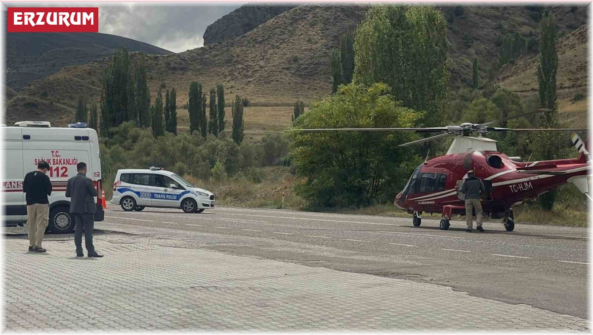 Ambulans helikopter kalp krizi geçiren hasta için Erzurum-Artvin kara yoluna indi