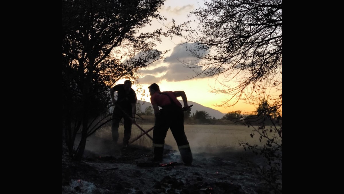 Anız yangını itfaiyenin müdahalesiyle söndürüldü
