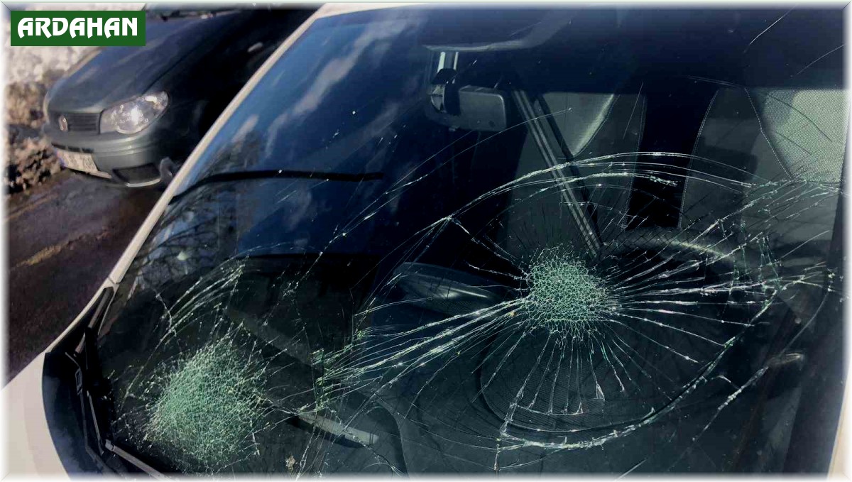 Ardahan'da çatıda biriken kar kütlesi araçların üzerine düştü