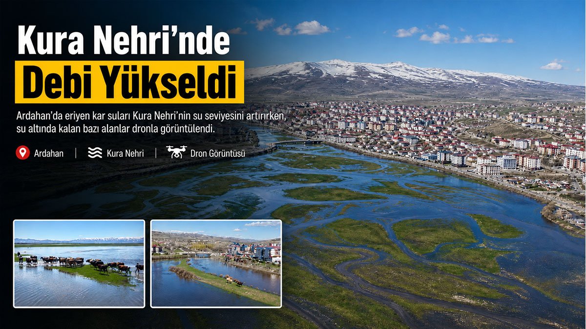 Ardahan'da Kar Sularıyla Yükselen Kura Nehri Dronla Görüntülendi