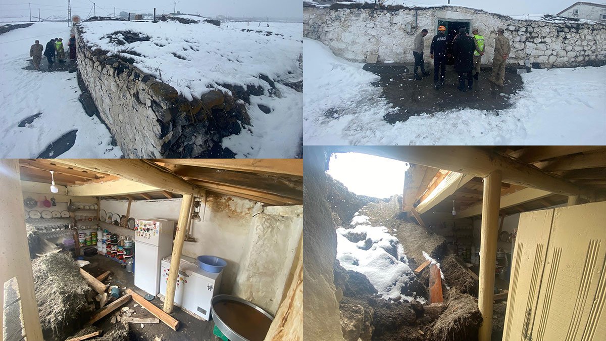 Ardahan'da kar ve yağmurla ağırlaşan toprak damlı ev çöktü