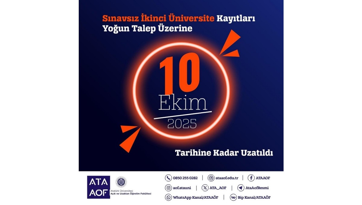 Atatürk Üniversitesinde "Sınavsız ikinci üniversite" fırsatı 10 Ekim'e kadar devam ediyor