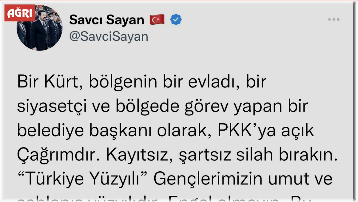 Başkan Sayan'dan PKK'ya çağrı: "Silahlarınızı bırakın"