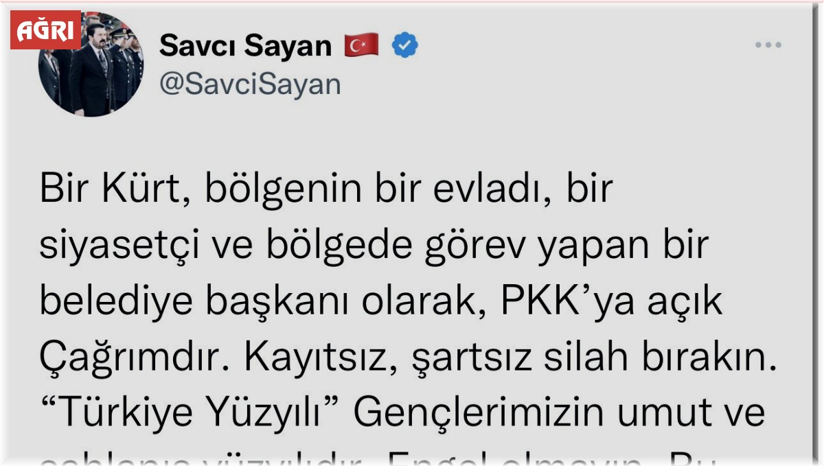 Başkan Sayan'dan PKK'ya çağrı: 'Silahlarınızı bırakın'