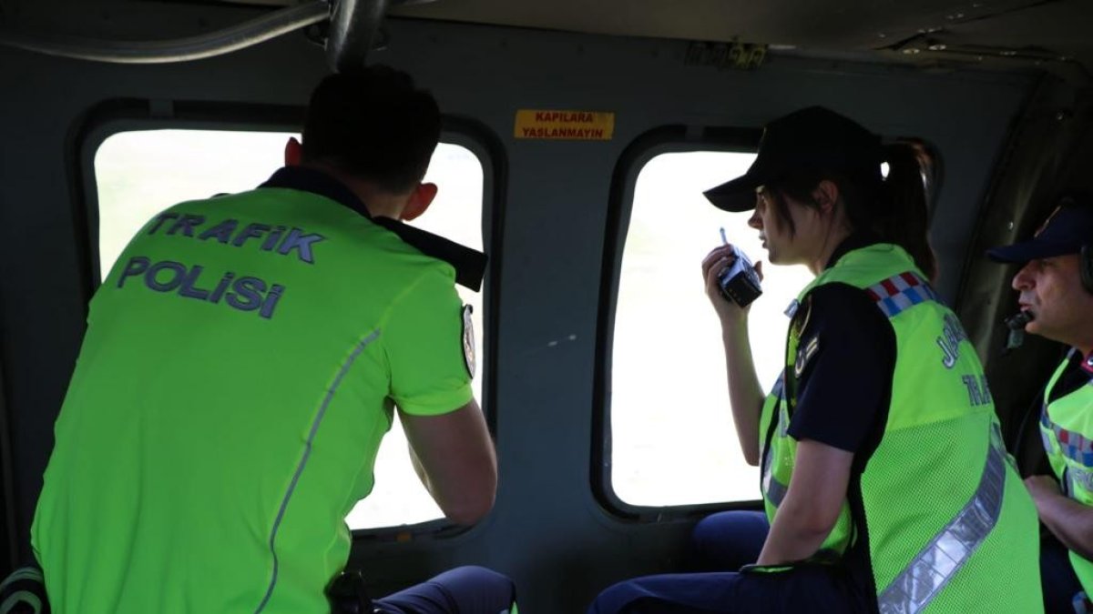 Bayramda helikopterli trafik denetimi