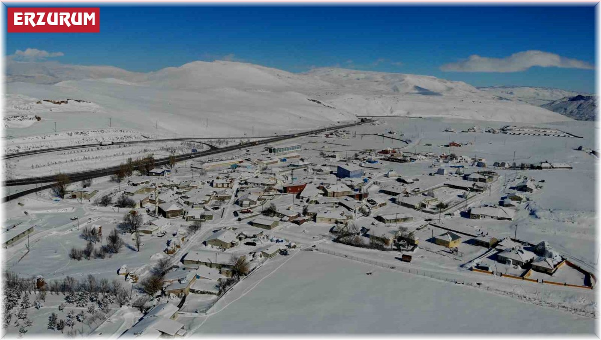 Beyaza bürünen mahalle dron ile görüntülendi