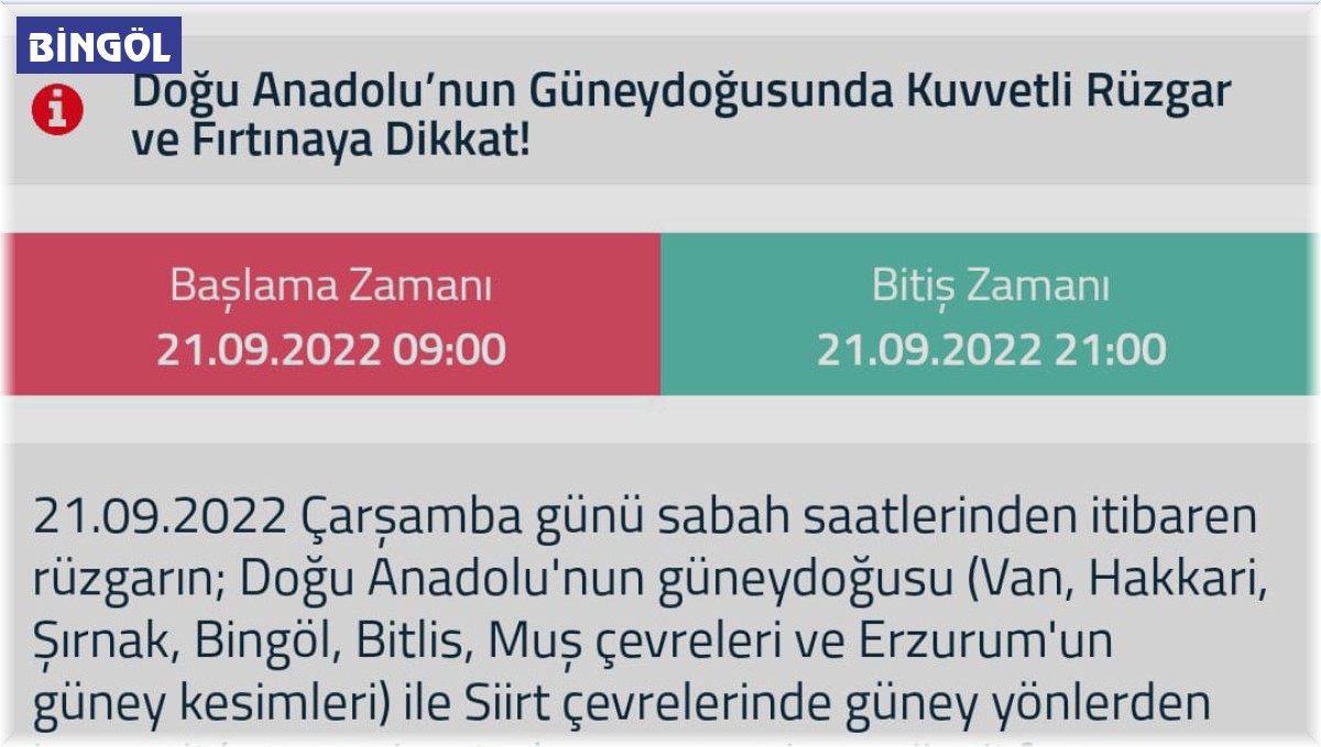 Bingöl dahil 7 il için fırtına uyarısı