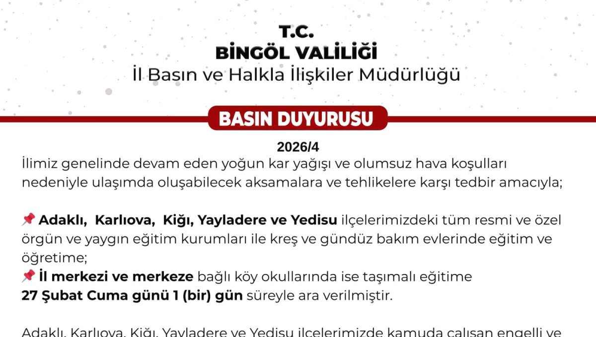 Bingöl'de 5 ilçede eğitime ara verildi