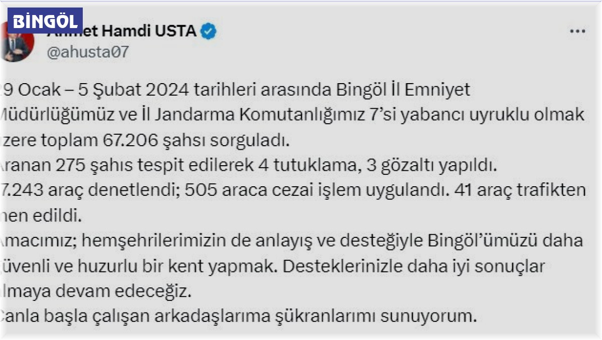 Bingöl'de 67 bin şahıs sorgulandı aranan 4 şüpheli tutuklandı