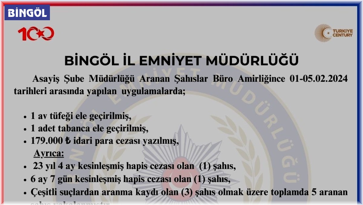 Bingöl'de aranan 5 şahıs yakalandı