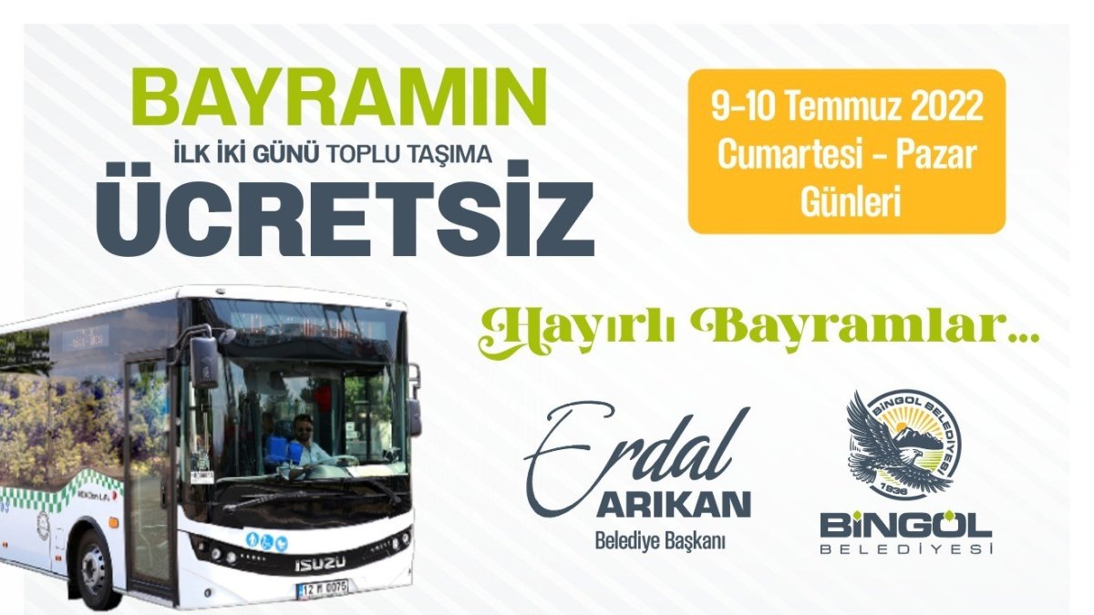Bingöl'de bayramın ilk 2 günü toplu taşıma ücretsiz olacak