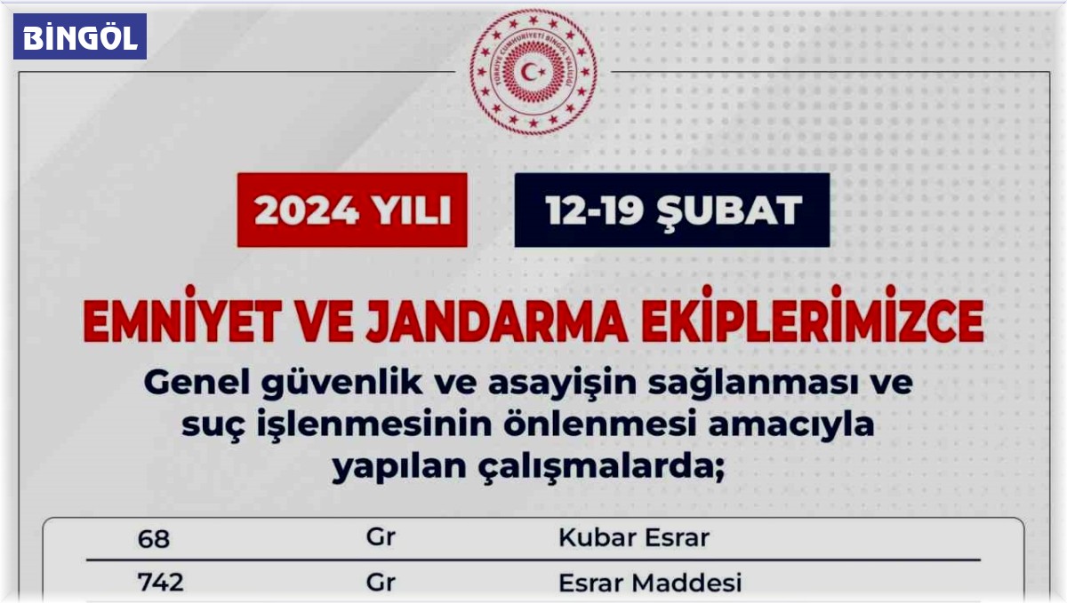 Bingöl'de çeşitli suçlardan 13 şüpheli gözaltına alındı