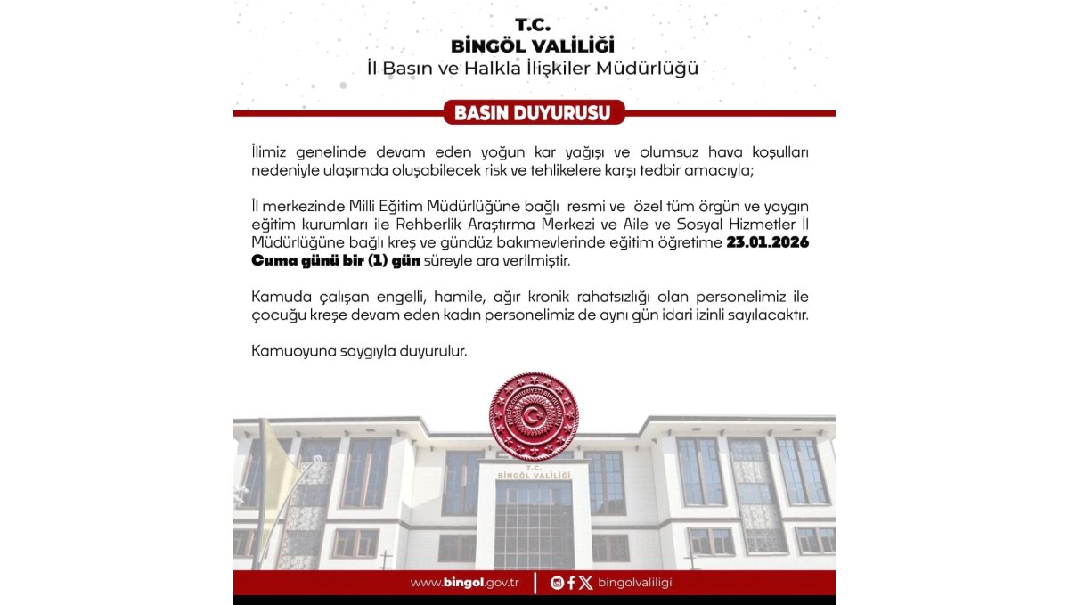 Bingöl'de eğitim kurumlarına kar tatili