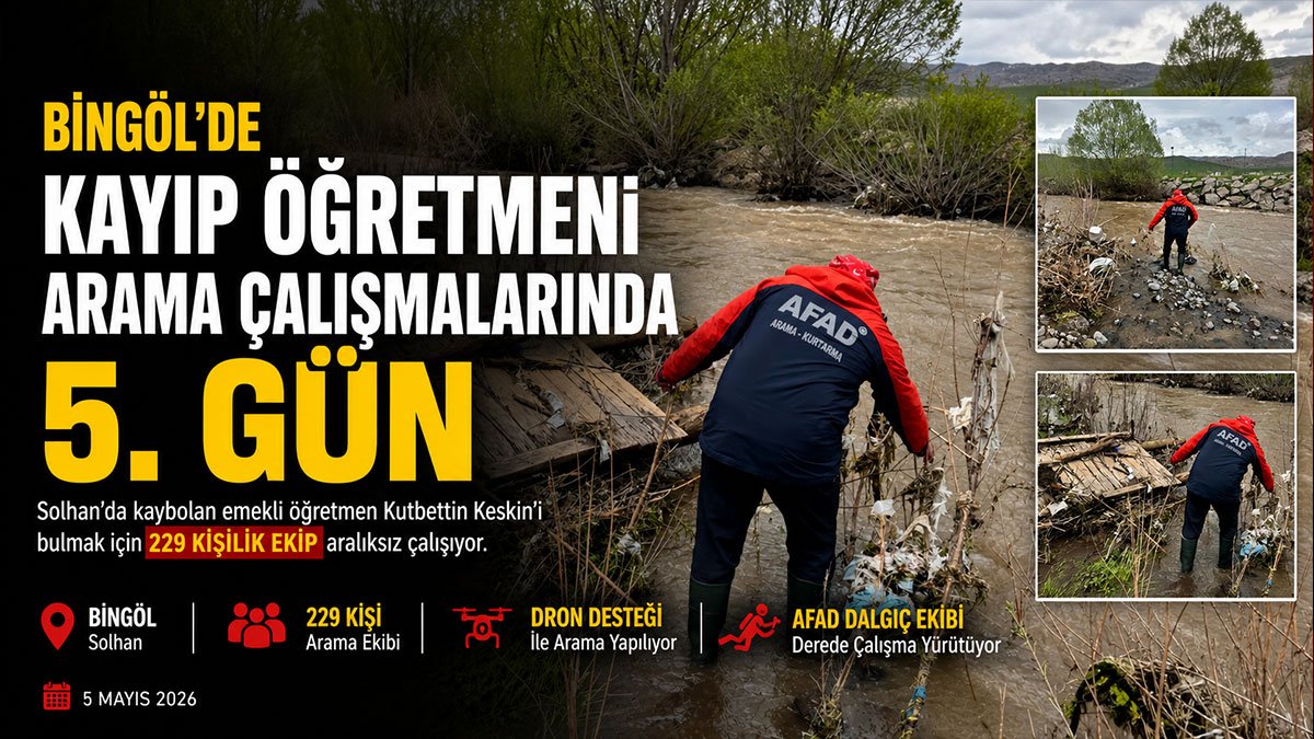 Bingöl'de kaybolan Parkinson hastası emekli öğretmen Kutbettin Keskin için 229 kişilik arama sürüyor