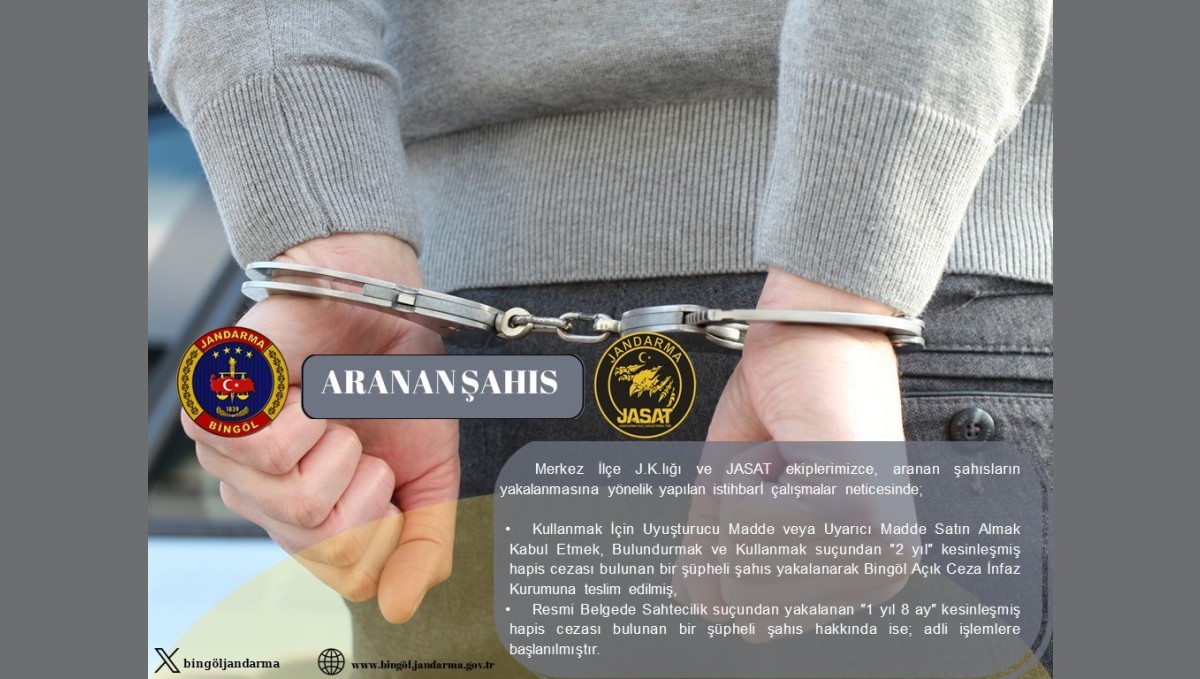 Bingöl'de kesinleşmiş hapis cezası bulunan 2 kişi yakalandı