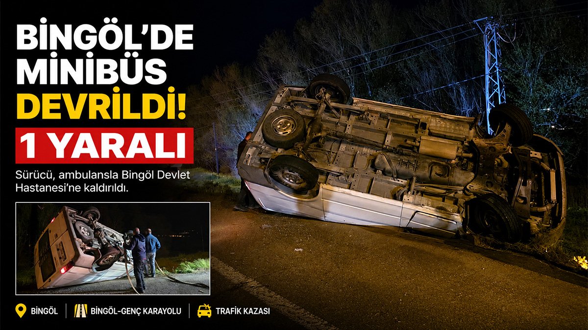 Bingöl'de minibüs şarampole devrildi: Sürücü hastaneye kaldırıldı