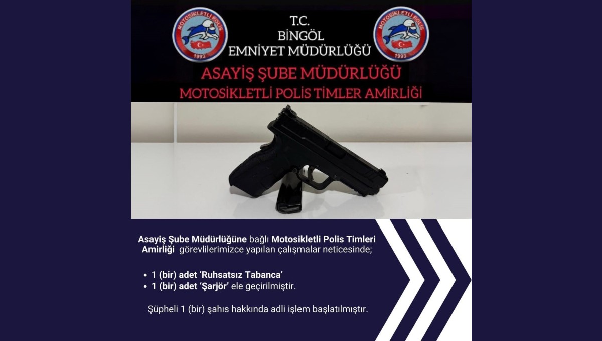 Bingöl'de ruhsatsız tabanca ele geçirildi