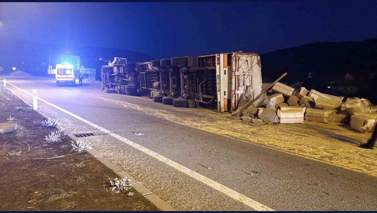 Bingöl'de saman yüklü kamyon devrildi