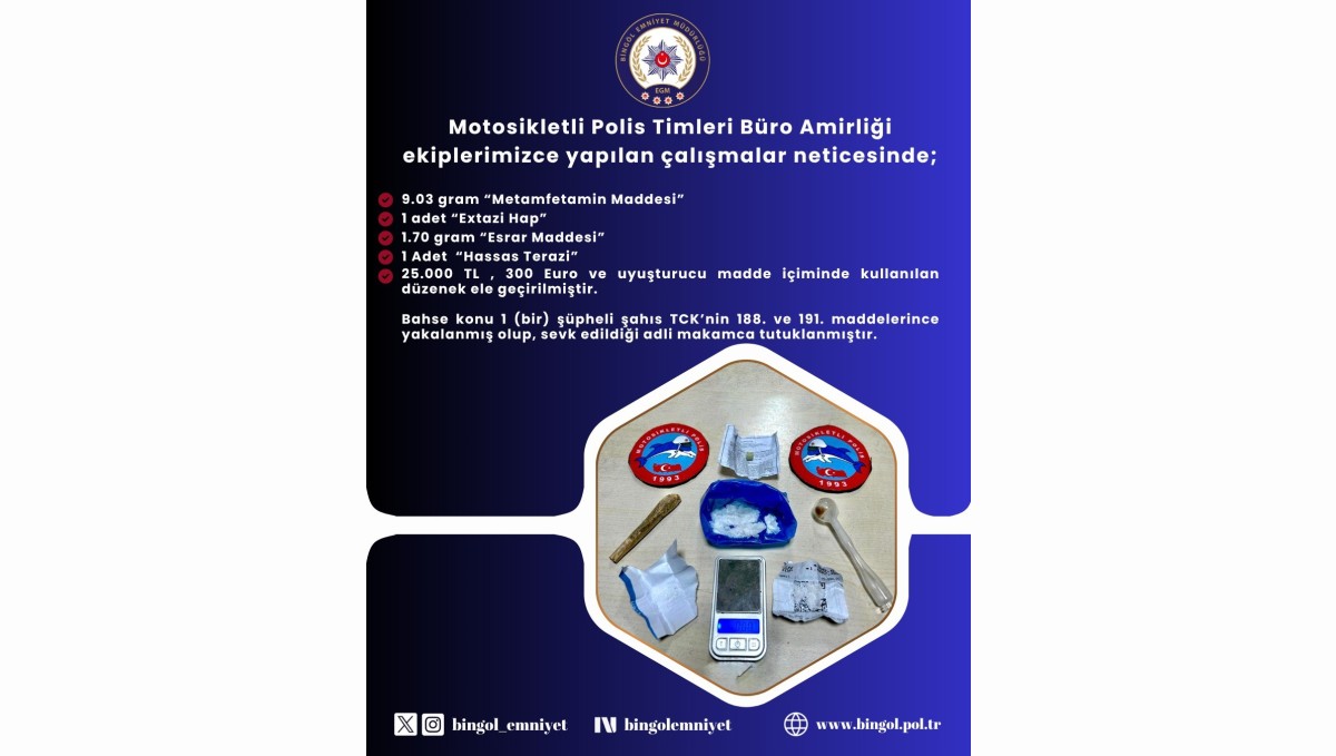 Bingöl'de uyuşturucu operasyonu: 1 şüpheli tutuklandı